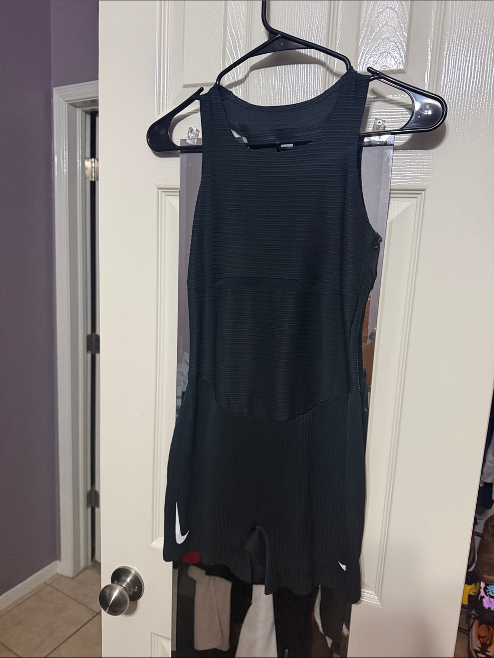 Nike Black Ribbed Athletic Romper with White Swoosh
